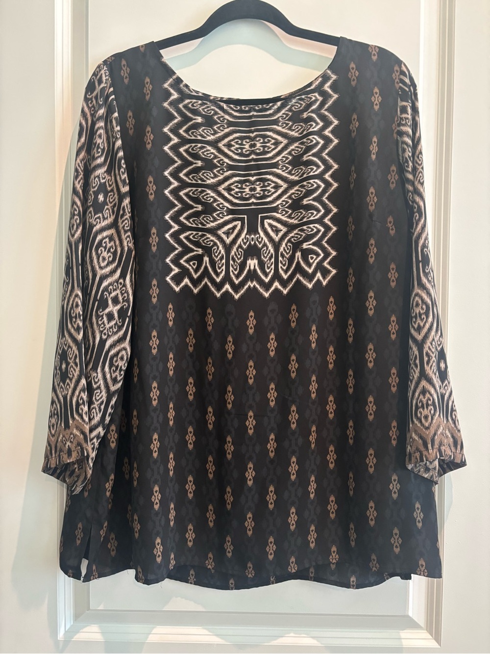 Bob Mackie Wearable Art Top L Boho Ikat Tribal Blouse Chic Large
